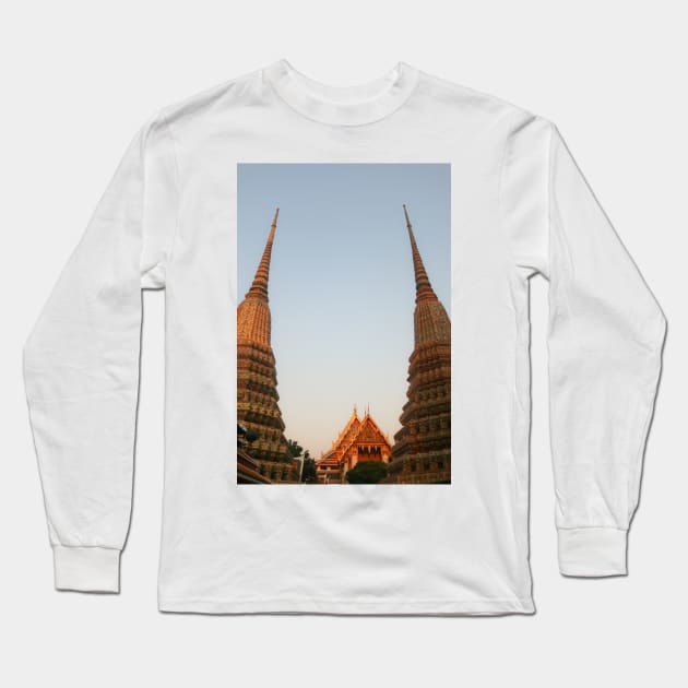 Part view from two stupa against clear sky at Wat Pho Buddha temple. Long Sleeve T-Shirt by kall3bu